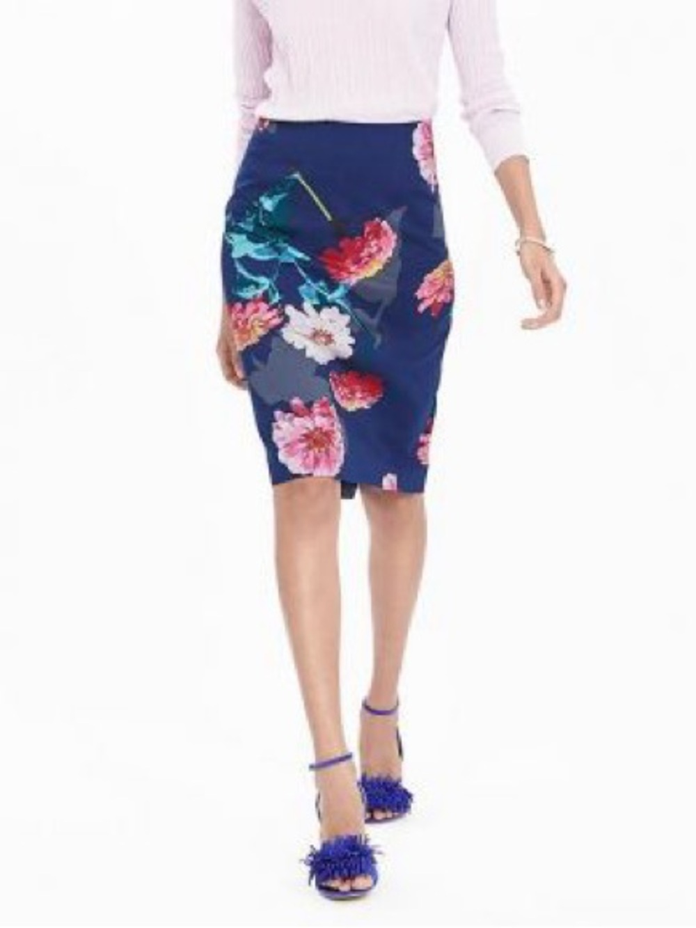 NWT Banana Republic Navy Pencil Skirt with Pink and Red Floral Print